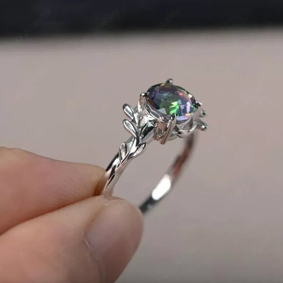 NEW 925 Sterling Silver Mystic Topaz Diamond Ring - Picture 2 of 5